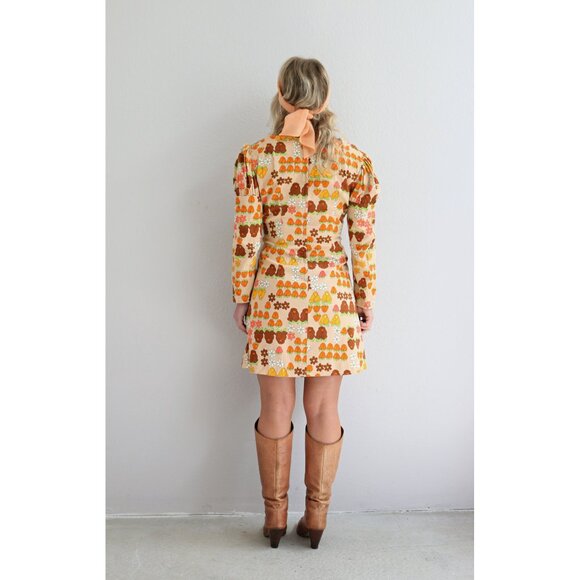 1960s Vintage Autumn Rose Mini Dress & Scarf Set ~ Women's Medium to Large MD LG - Picture 9 of 10